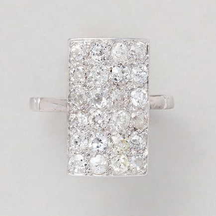 Art Deco 1.68ct Old European Cut Diamond Plaque Ring in platinum