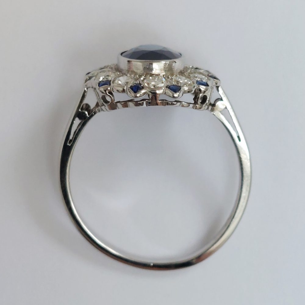 Art Deco 1.85ct Sapphire and Diamond Floral Cluster Ring