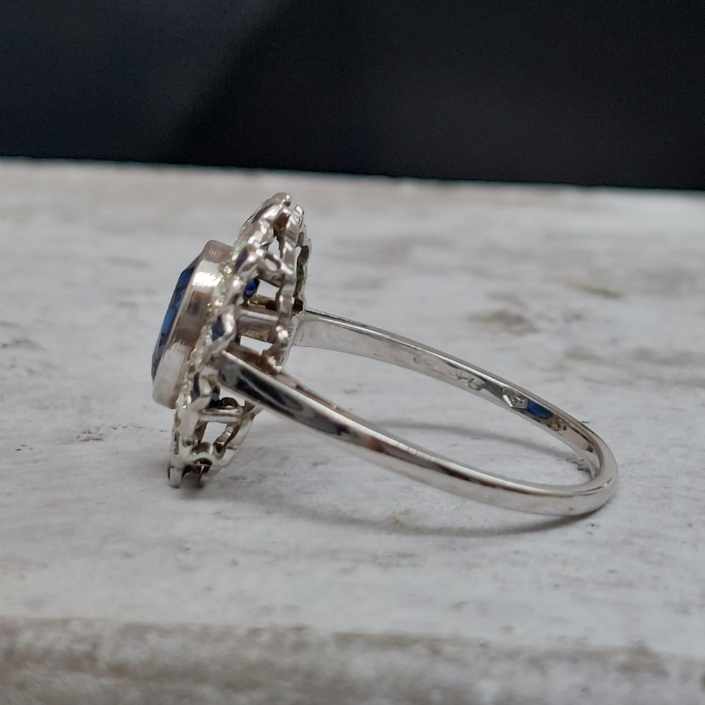 Art Deco 1.85ct Sapphire and Diamond Floral Cluster Ring