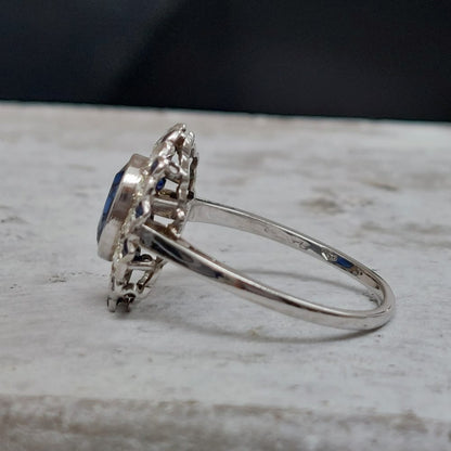 Art Deco 1.85ct Sapphire and Diamond Floral Cluster Ring