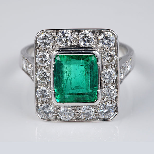 Art Deco 2.1ct Colombian Emerald and Diamond Tablet Cluster Ring