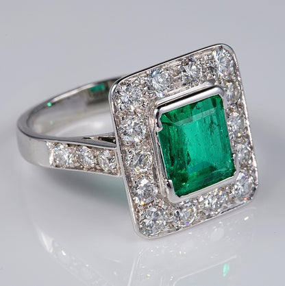 Art Deco 2.1ct Colombian Emerald and Diamond Tablet Cluster Ring