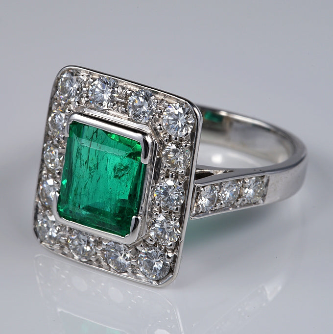 Art Deco 2.1ct Emerald and Diamond Cluster Ring