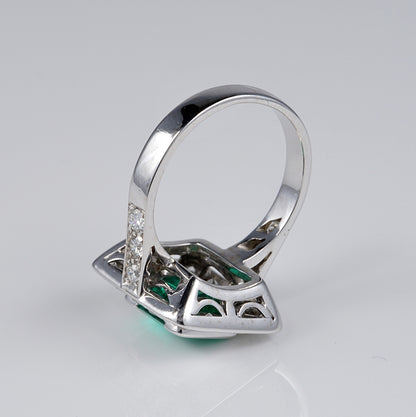 Art Deco 2.1ct Emerald and Diamond Cluster Ring