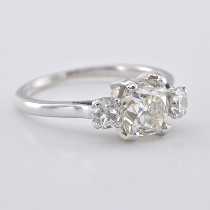 Art Deco Cushion Cut Diamond Trilogy Ring, 2.15 carat total