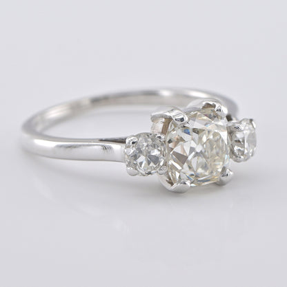 Art Deco Cushion Cut Diamond Trilogy Ring, 2.15 carat total
