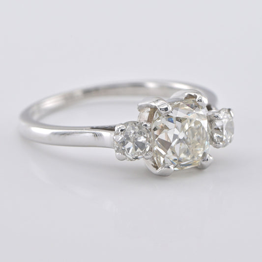 Art Deco Cushion Cut Diamond Trilogy Ring, 2.15 carat total