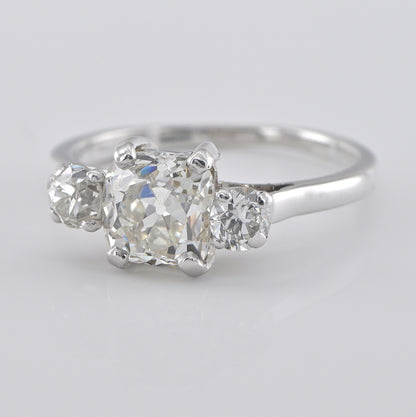 Art Deco Cushion Cut Diamond Trilogy Ring, 2.15 carats