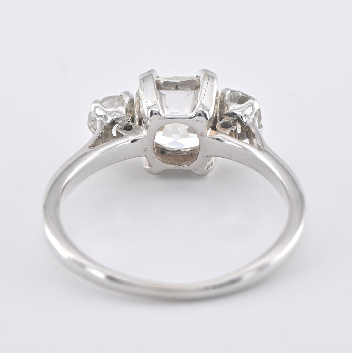 Art Deco Cushion Cut Diamond Three Stone Ring, 2.15 carats