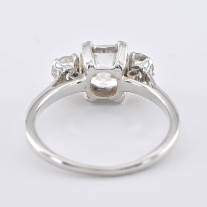 Art Deco Cushion Cut Diamond Three Stone Ring, 2.15 carats