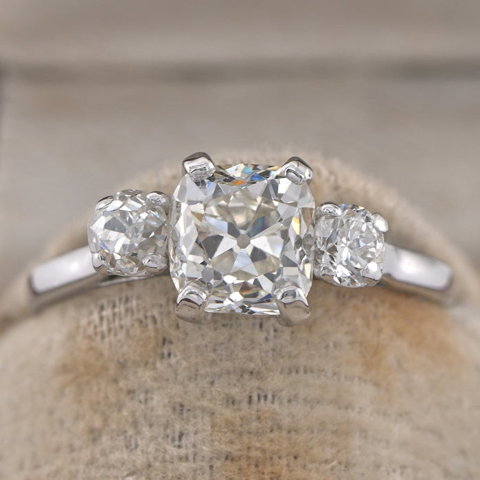 Art Deco Cushion Cut Diamond Trilogy Ring, 2.15 carat total