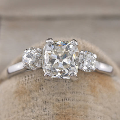 Art Deco Cushion Cut Diamond Trilogy Ring, 2.15 carat total