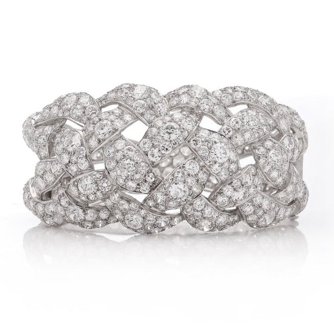 Antique Art Deco 30cts Old Cut Diamond Bangle Bracelet in Platinum