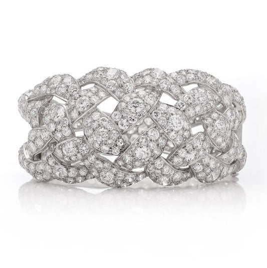 Antique Art Deco 30cts Old Cut Diamond Bangle Bracelet in Platinum