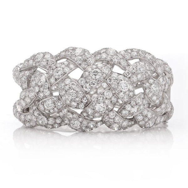 Antique Art Deco 30cts Old Cut Diamond Bangle Bracelet in Platinum