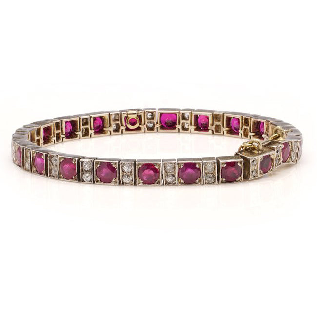Late Art Deco 7.70ct Burma Ruby and Diamond Line Bracelet