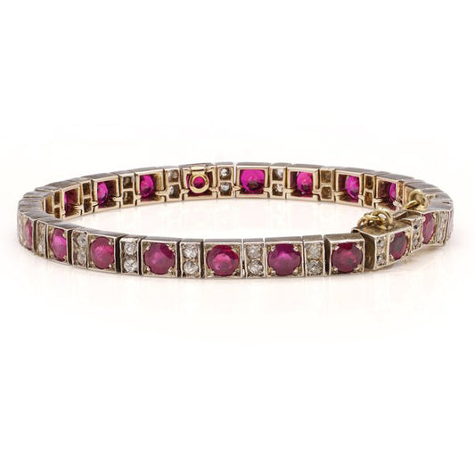 Late Art Deco 7.70ct Burma Ruby and Diamond Line Bracelet