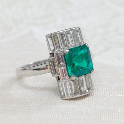 Art Deco Antique 1.15ct Emerald and Diamond Ring