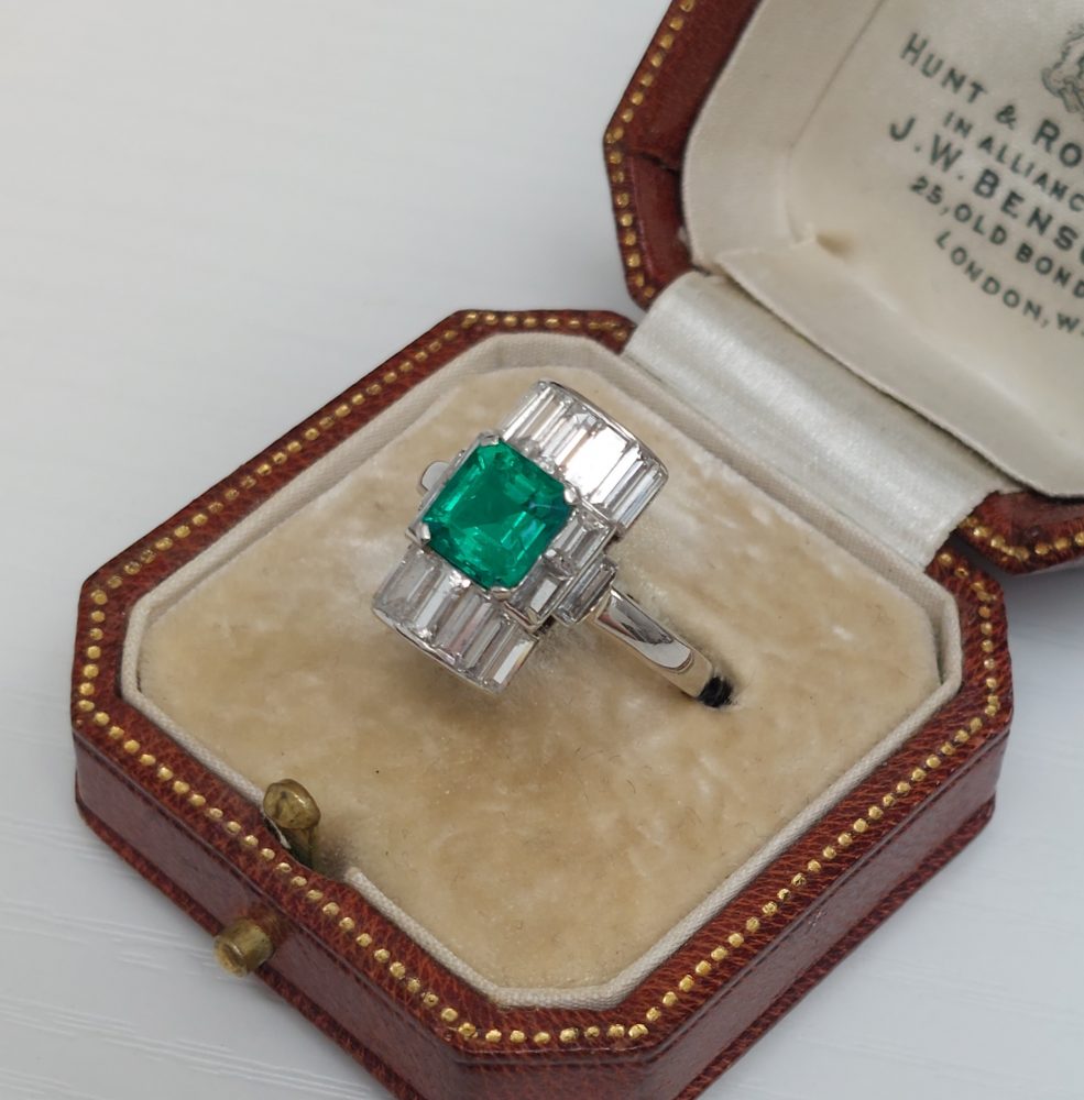 Art Deco Antique 1.15ct Emerald and Diamond Ring