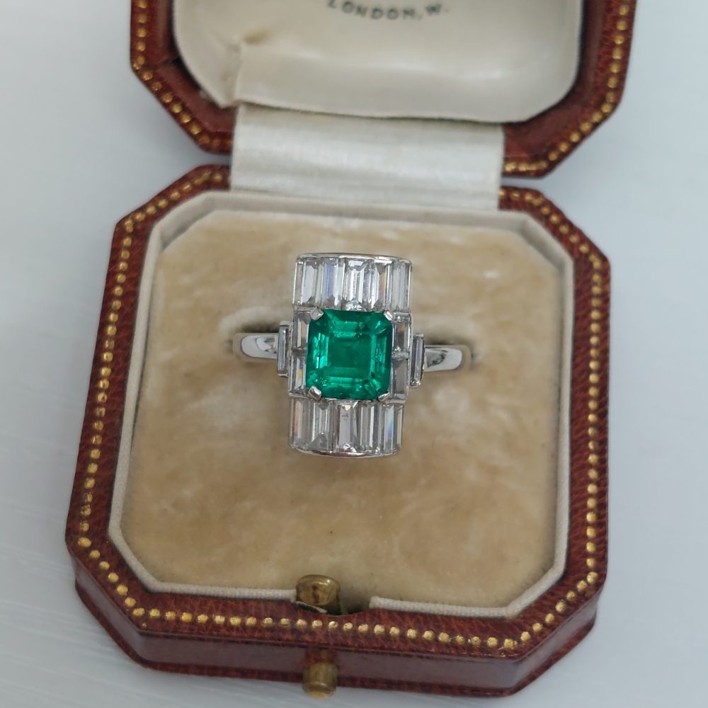 Art Deco Antique 1.15ct Emerald and Diamond Ring
