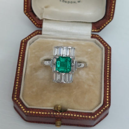 Art Deco Antique 1.15ct Emerald and Diamond Ring
