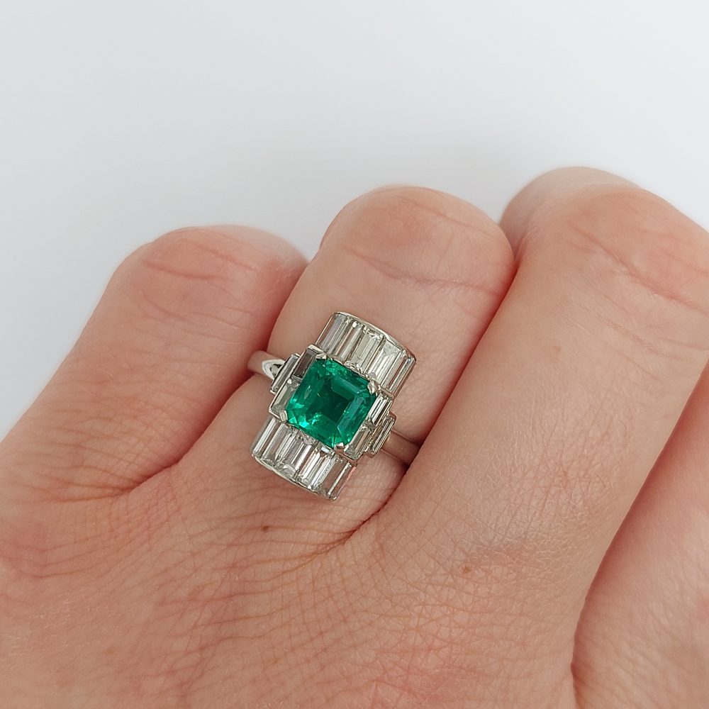 Art Deco Antique 1.15ct Emerald and Diamond Ring