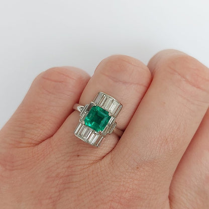 Art Deco Antique 1.15ct Emerald and Diamond Ring