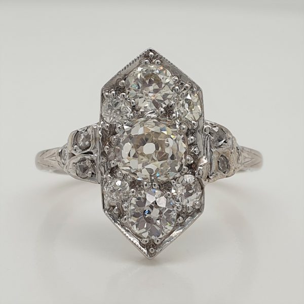 Art Deco Antique 1.35ct Old Mine Cut Diamond Ring