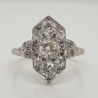Art Deco Antique 1.35ct Old Mine Cut Diamond Ring