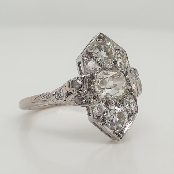 Art Deco Antique 1.35ct Old Mine Cut Diamond Ring