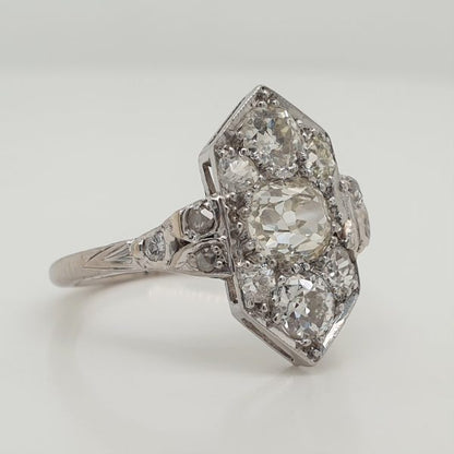 Art Deco Antique 1.35ct Old Mine Cut Diamond Ring
