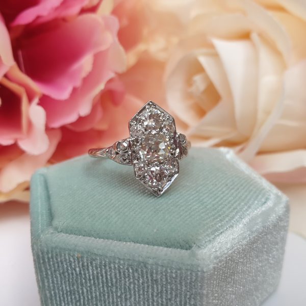 Art Deco Antique 1.35ct Old Mine Cut Diamond Ring
