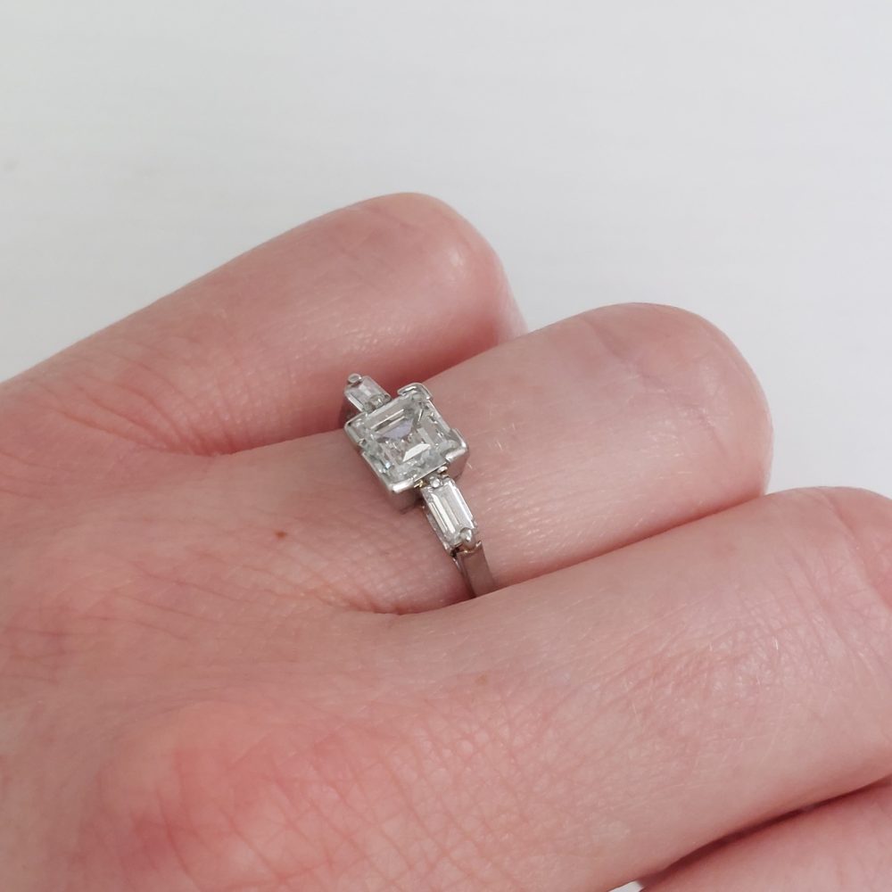 Art Deco Antique 1.25ct Asscher Cut Diamond Ring