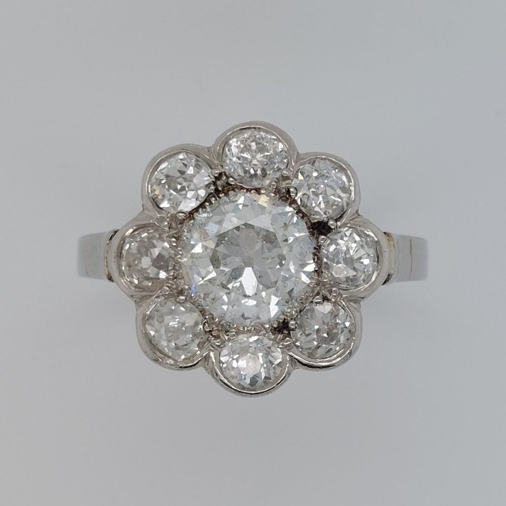 Art Deco Antique 1.50ct Diamond Floral Cluster Ring