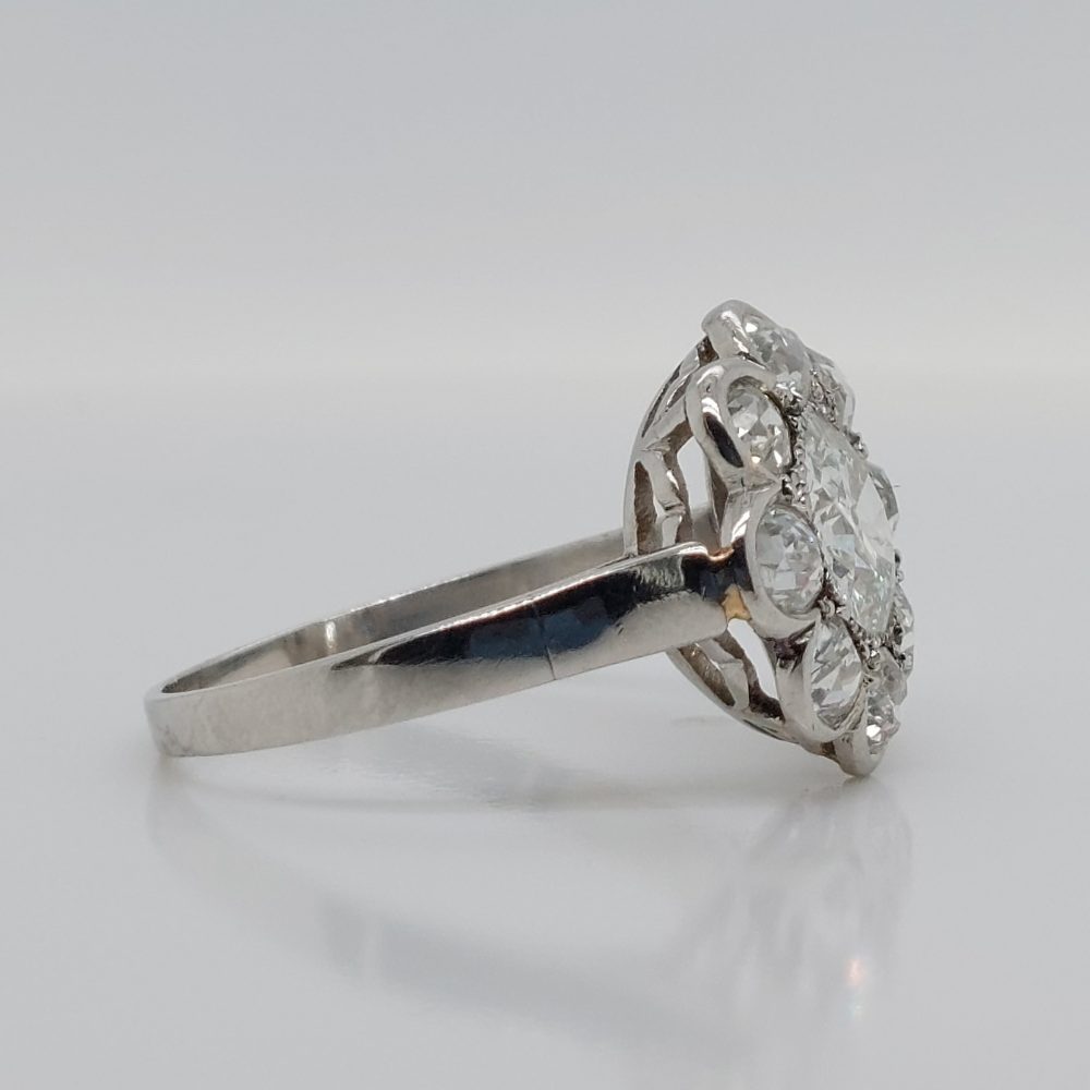 Art Deco Antique 1.50ct Diamond Floral Cluster Ring