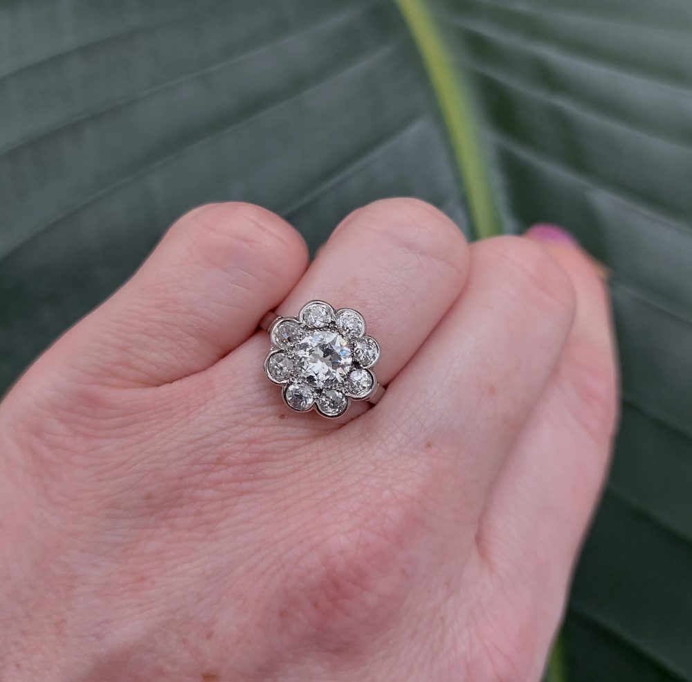 Art Deco Antique 1.50ct Diamond Floral Cluster Ring