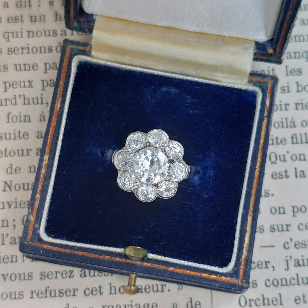 Art Deco Antique 1.50ct Diamond Floral Cluster Ring