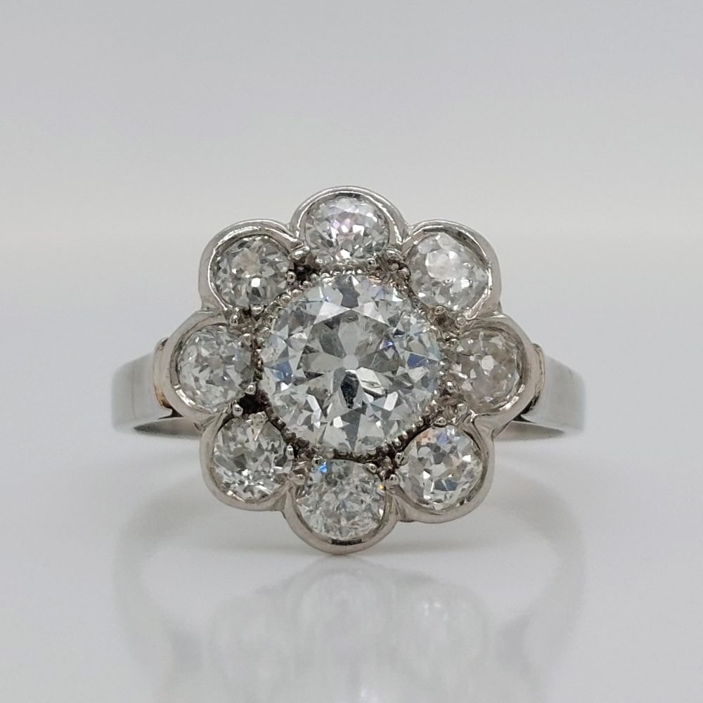 Art Deco Antique 1.50ct Diamond Floral Cluster Ring