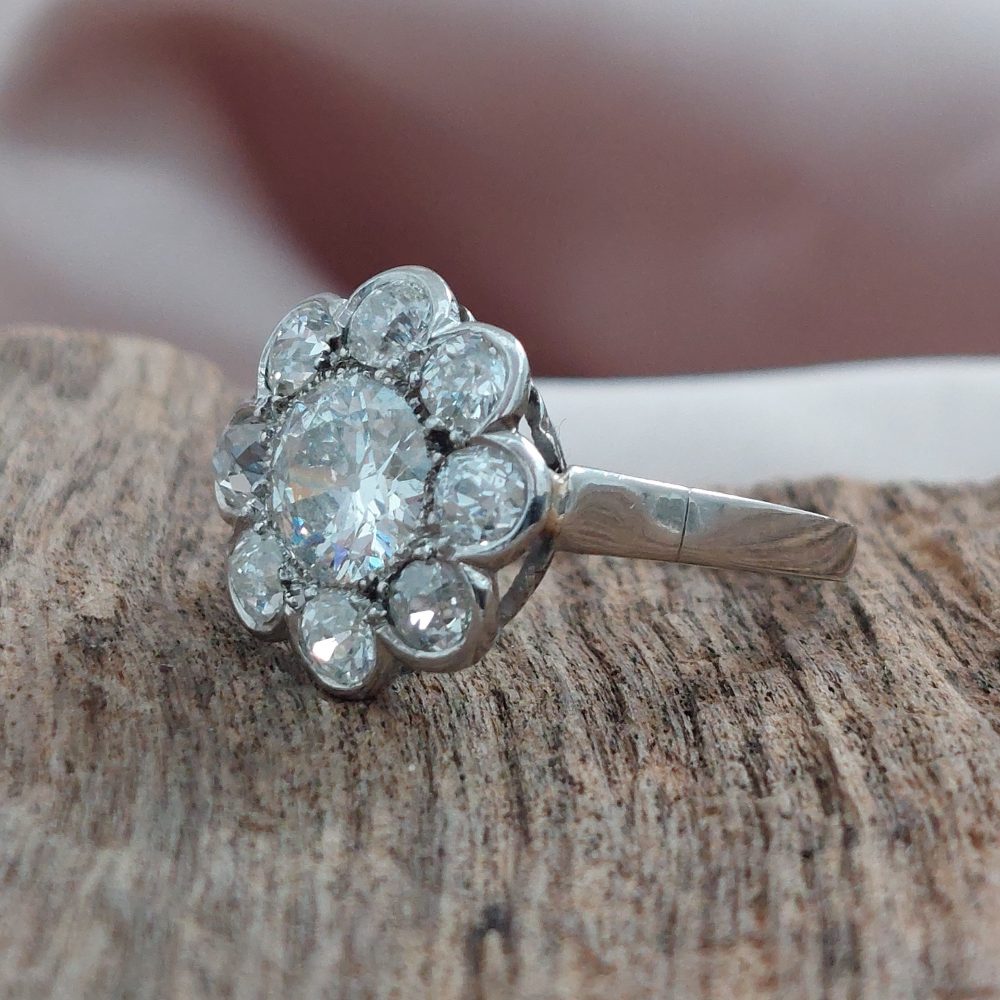 Art Deco Antique 1.50ct Diamond Floral Cluster Ring