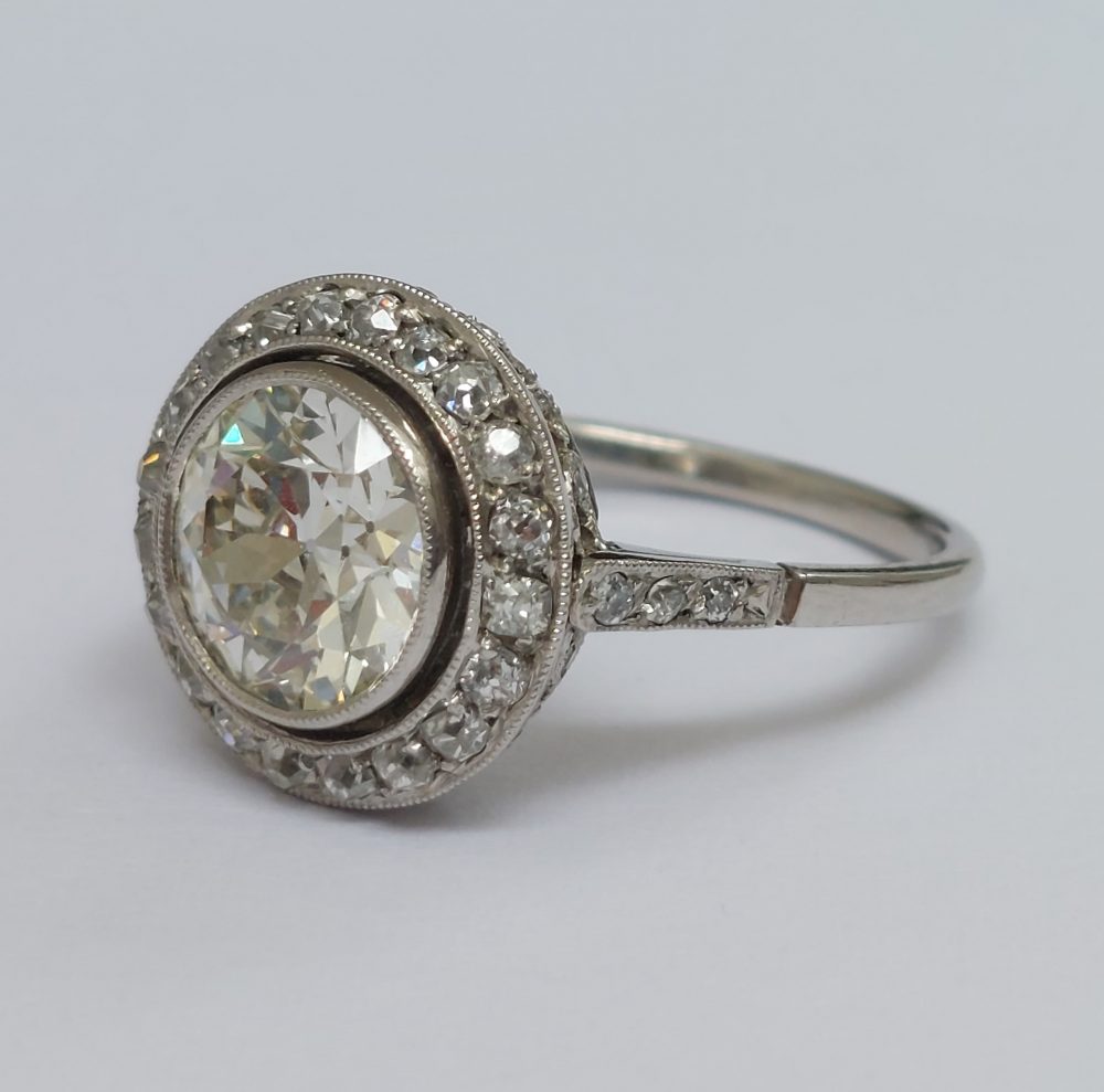 Art Deco Antique 2ct Old European Cut Diamond Halo Ring