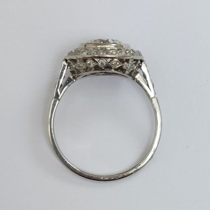 Art Deco Antique 2ct Old European Cut Diamond Halo Ring