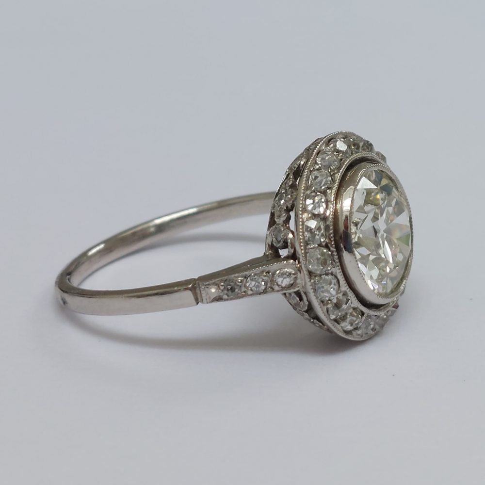 Art Deco Antique 2ct Old European Cut Diamond Halo Ring