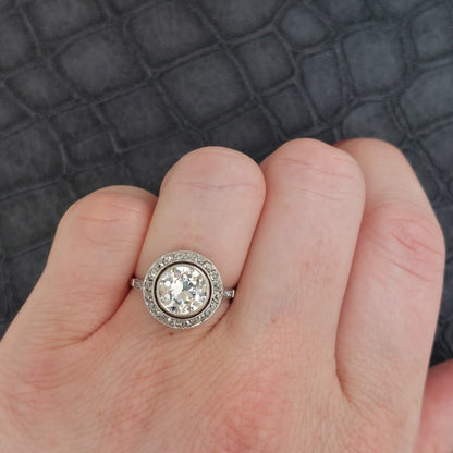 Art Deco Antique 2ct Old European Cut Diamond Halo Ring