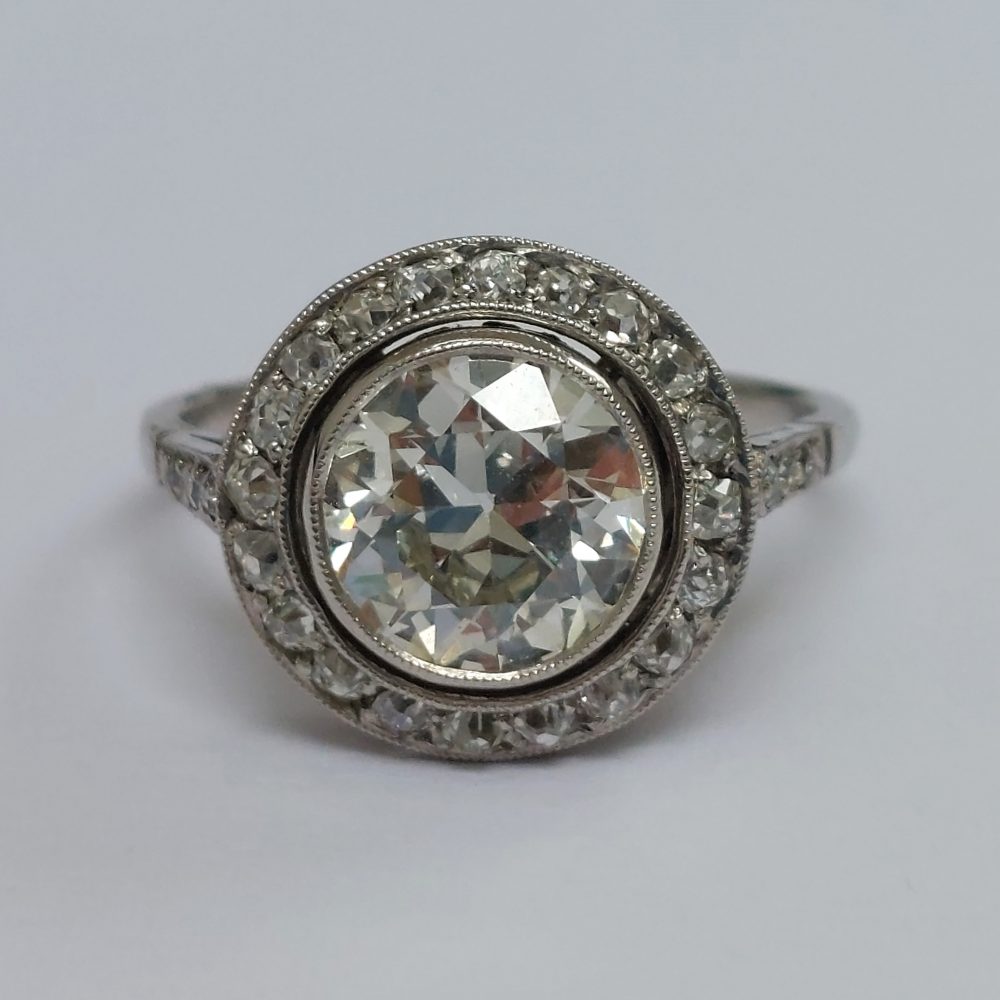 Art Deco Antique 2ct Old European Cut Diamond Halo Ring