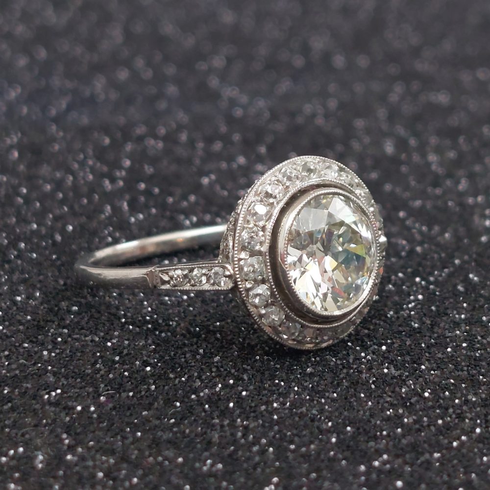 Art Deco Antique 2ct Old European Cut Diamond Halo Ring