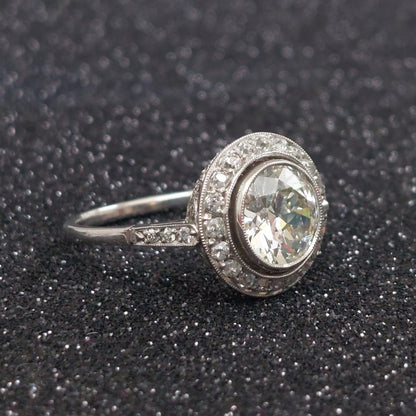 Art Deco Antique 2ct Old European Cut Diamond Halo Ring