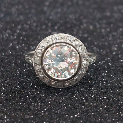 Art Deco Antique 2ct Old European Cut Diamond Halo Ring