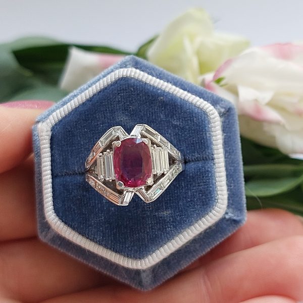 Art Deco Antique 3.50ct Ruby and Diamond Dress Ring