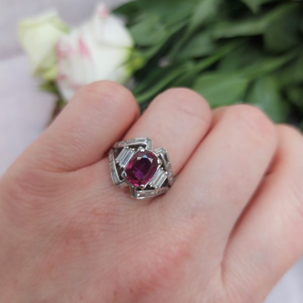 Art Deco Antique 3.50ct Ruby and Diamond Dress Ring