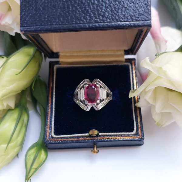 Art Deco Antique 3.50ct Ruby and Diamond Dress Ring